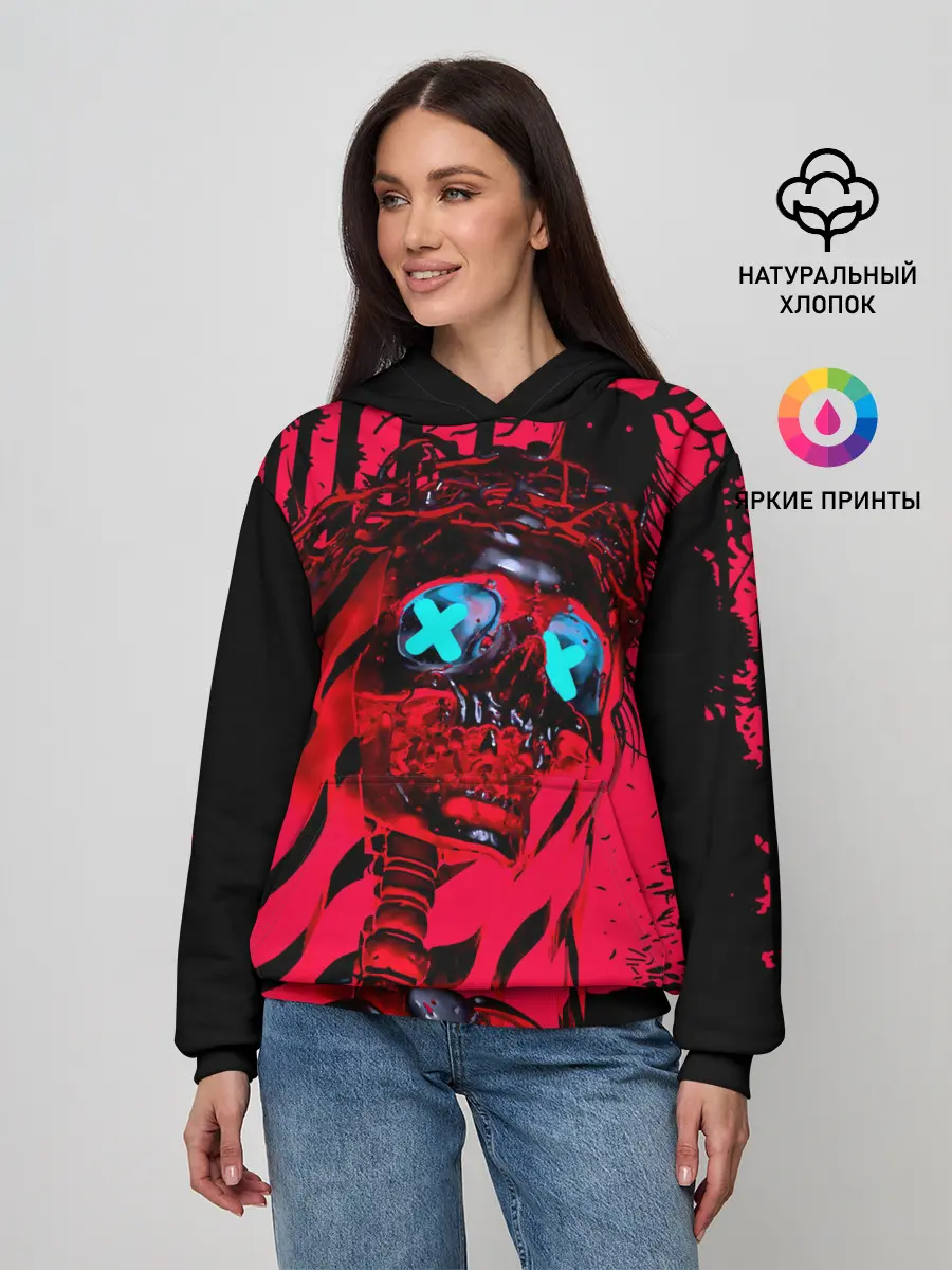 Женское худи / Красный скелет в диком лесу