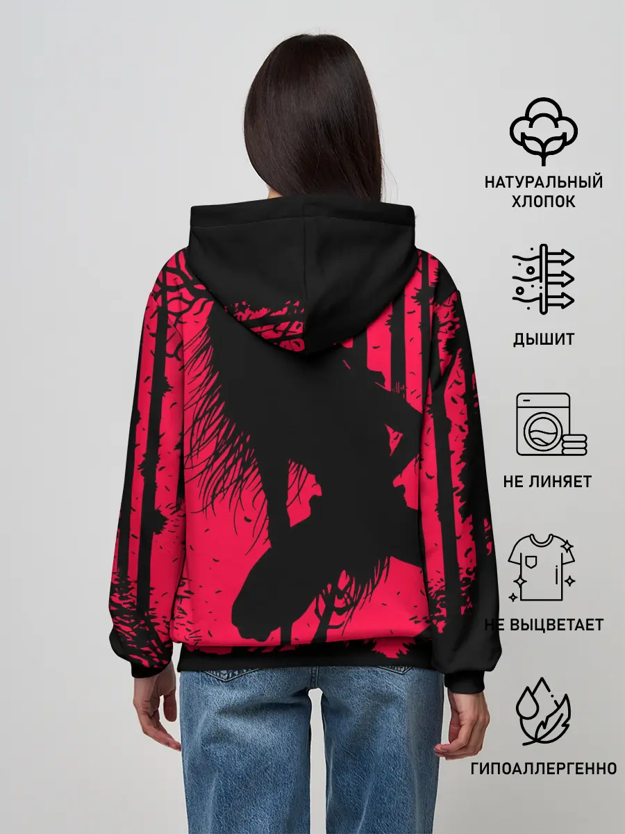 Женское худи / Красный скелет в диком лесу