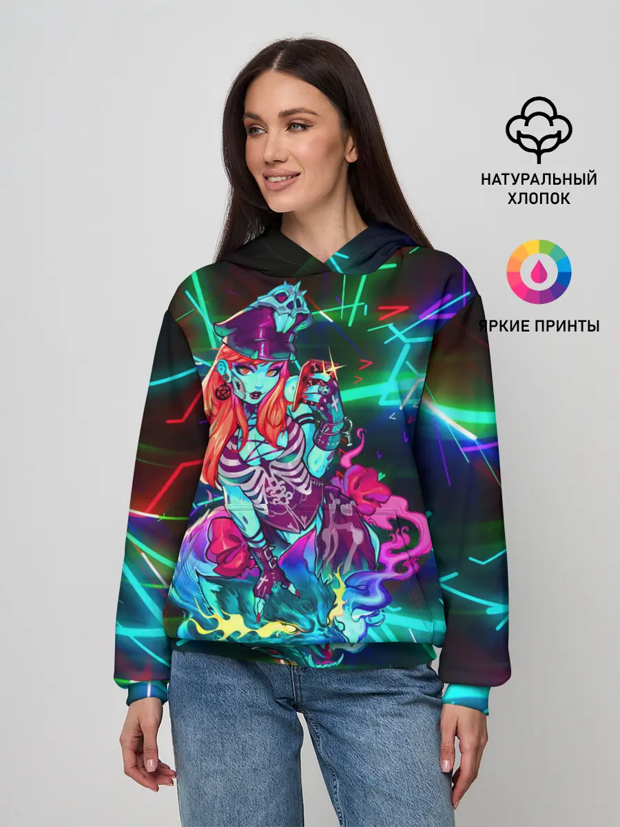 Женское худи / Неоновая ведьма с волком