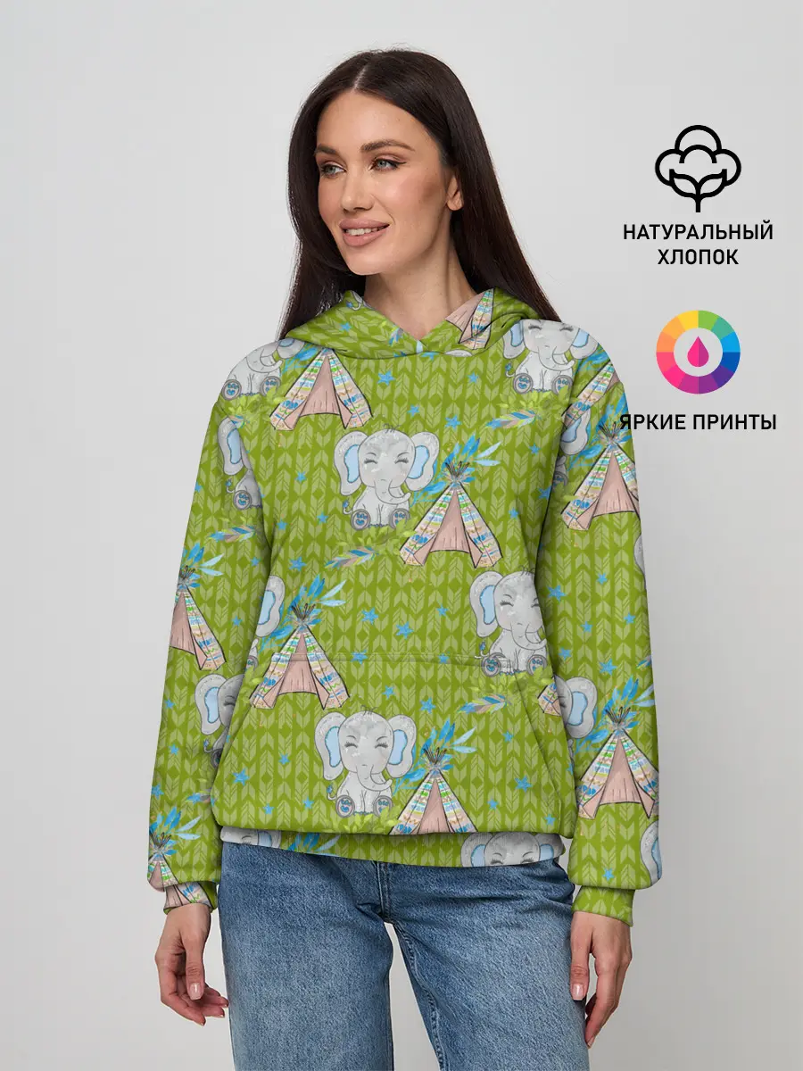 Женское худи / Слоник и вигвам