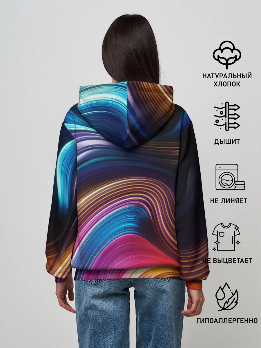Женское худи / Цветные неоновые волны