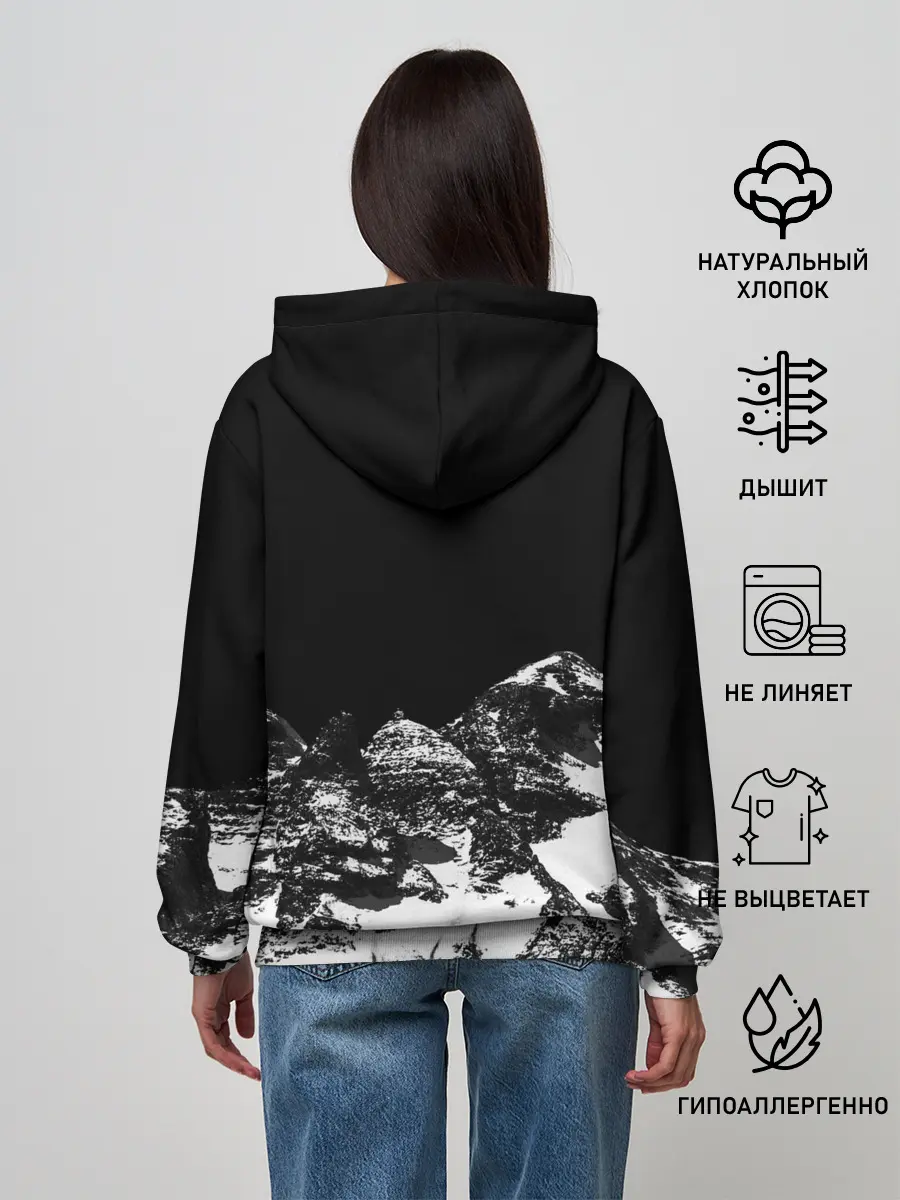 Женское худи / ГОРЫ Ч/Б