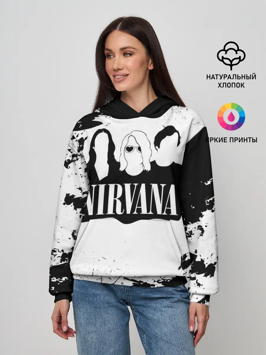 Женское худи / Нирвана Рок Группа Гранж ЧБ | Nirvana