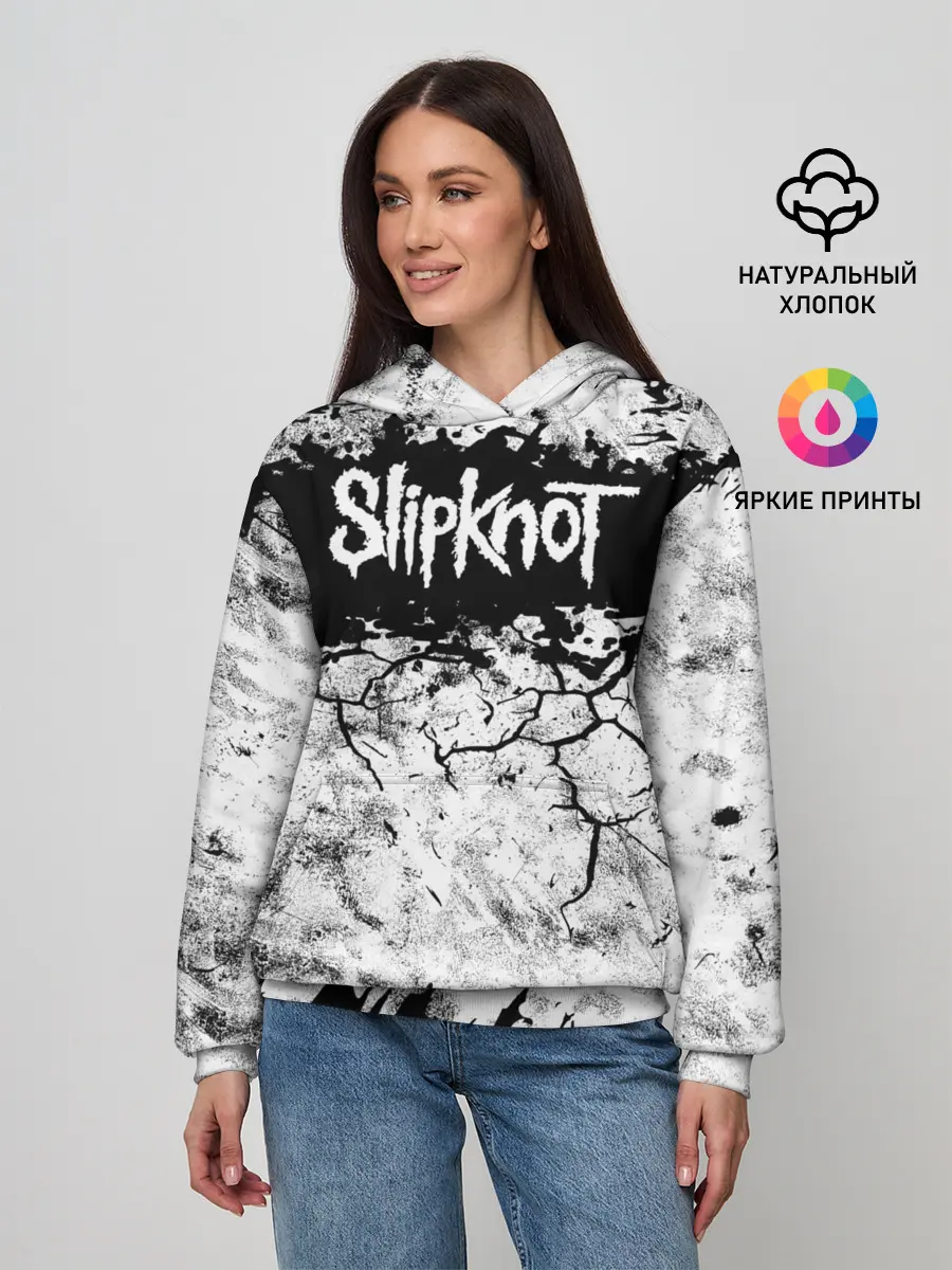 Женское худи / Надпись Слипкнот Рок Группа ЧБ | Slipknot