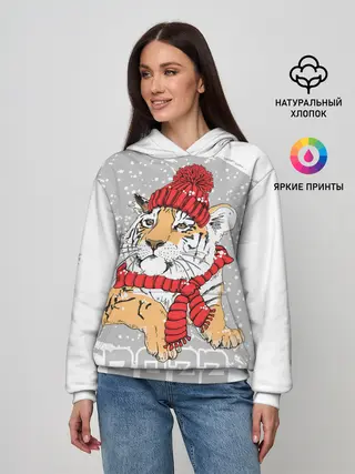 Женское худи / Тигр в красной шапке