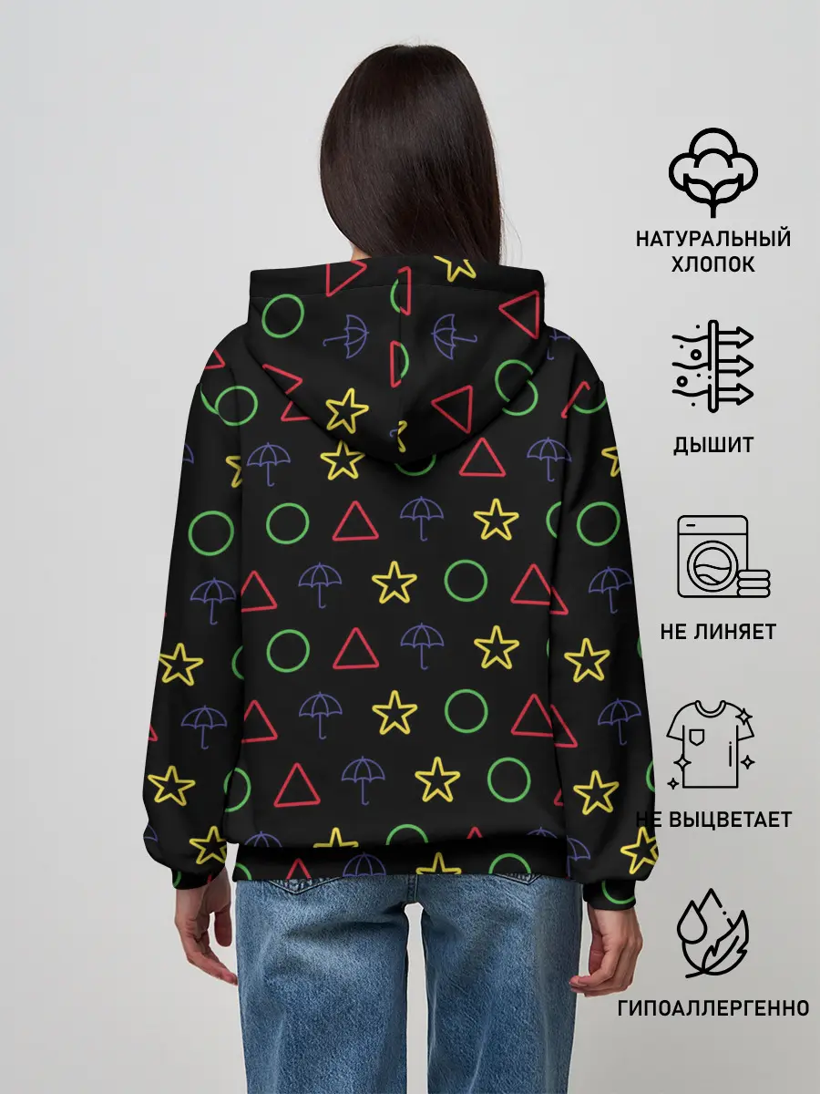 Женское худи / ИГРА В КАЛЬМАРА, ФИГУРКИ ИГРЫ, ПЕЧЕНЬЕ