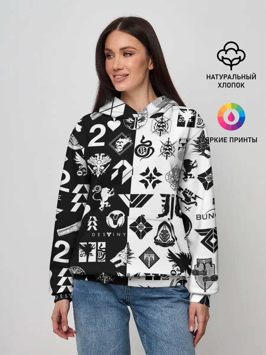 Женское худи / DESTINY LOGOBOMBING ЧЁРНО БЕЛОЕ