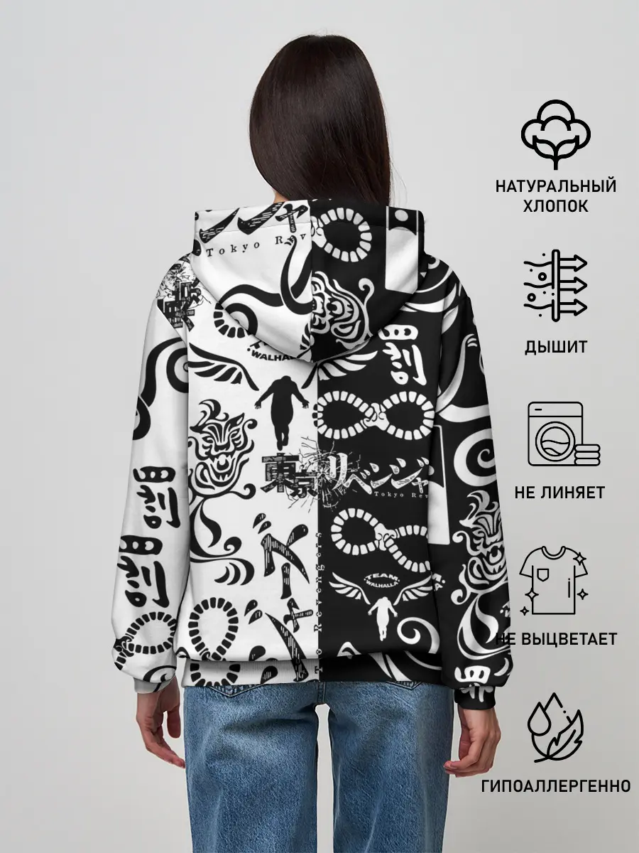 Женское худи / ТОКИЙСКИЕ МСТИТЕЛИ ЛОГОБОМБИНГ ЧБ