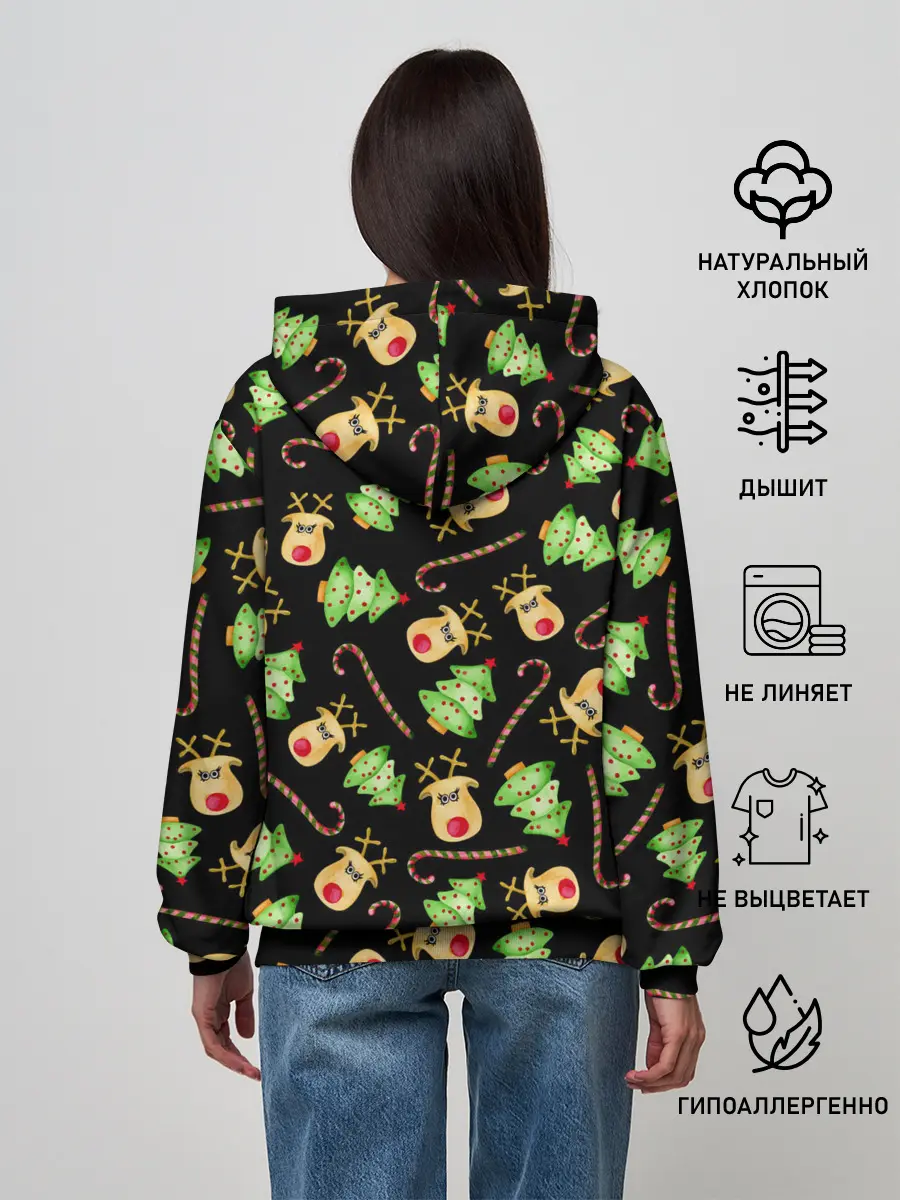 Женское худи / Олени, елки и карамель