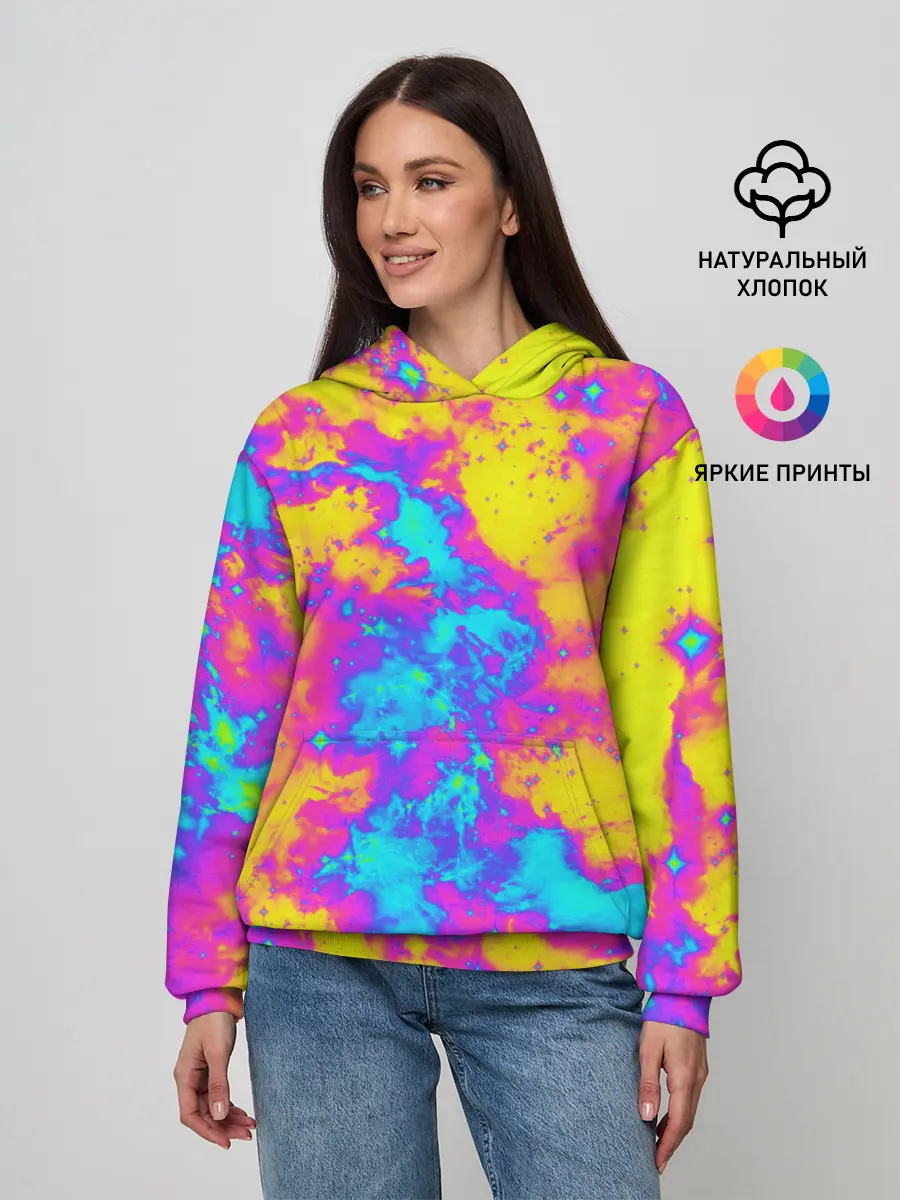 Женское худи / Яркая абстракция космических красок