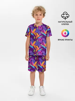 Детская пижама с шортами / Тропические листья