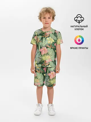 Детская пижама с шортами / Тропические растения и цветы