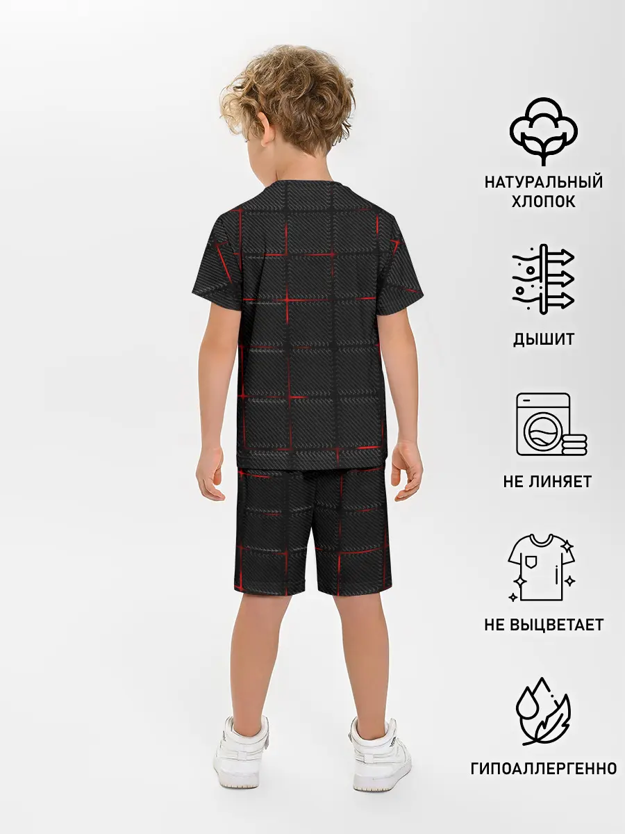 Детская пижама с шортами / 3D Плиты Red & Black