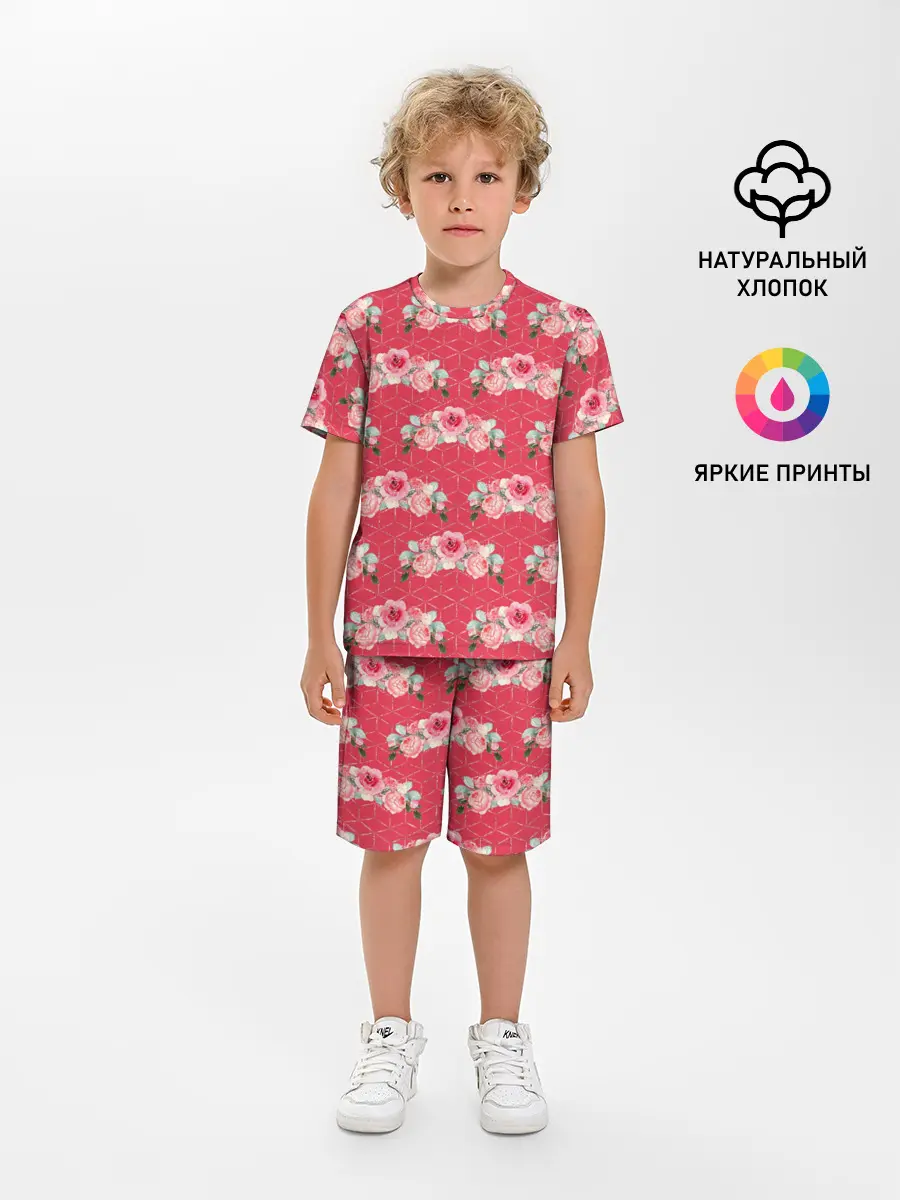 Детская пижама с шортами / Красные розы паттерн