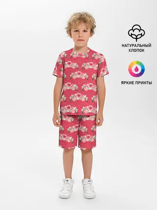 Детская пижама с шортами / Красные розы паттерн