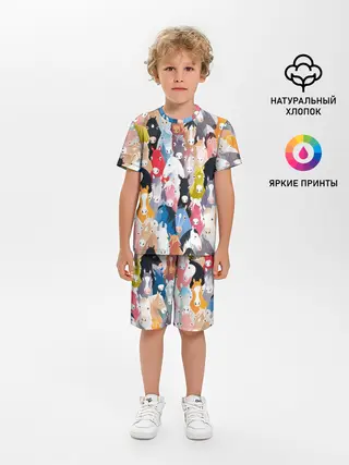 Детская пижама с шортами / цветные лошади