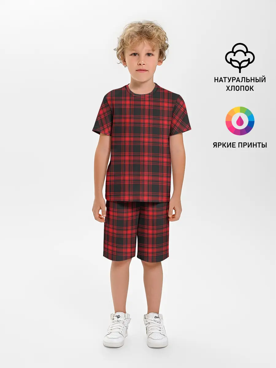 Детская пижама с шортами / Красная клетка