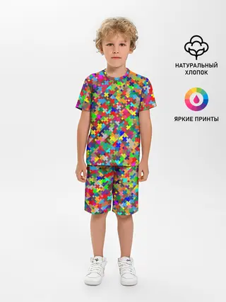 Детская пижама с шортами / РАЗНОЦВЕТНЫЙ ПАЗЛ