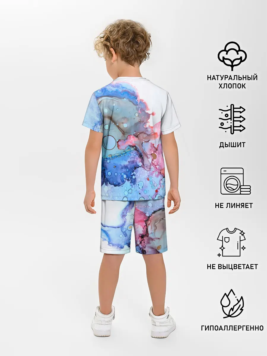 Детская пижама с шортами / Акварельные разводы
