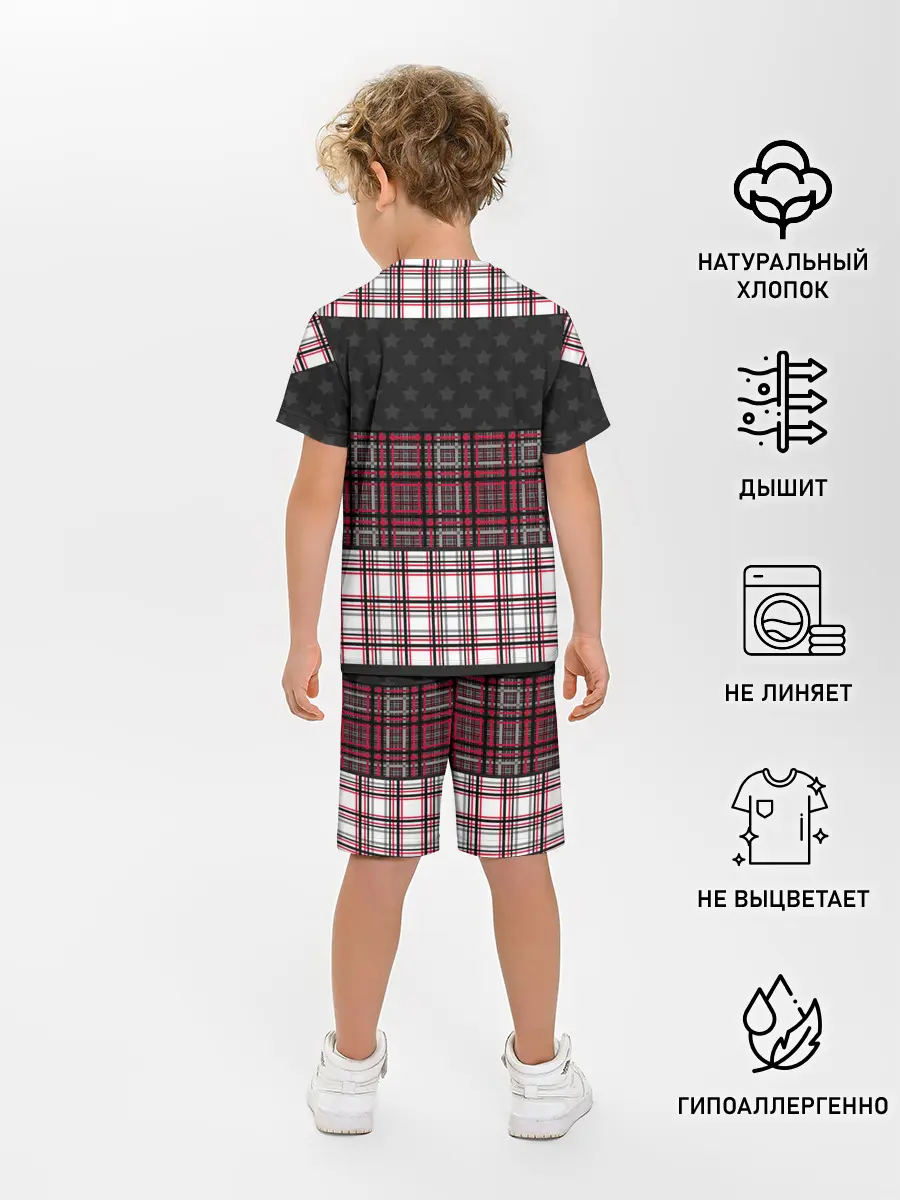 Детская пижама с шортами / Комбинированный красно-серый
