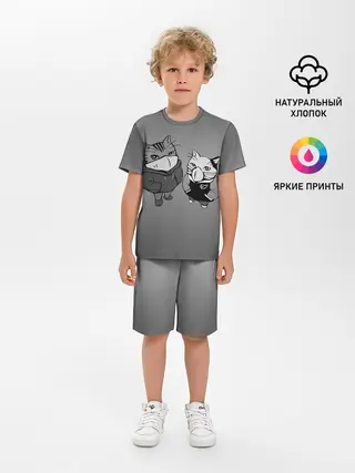 Детская пижама с шортами / Котики в масках