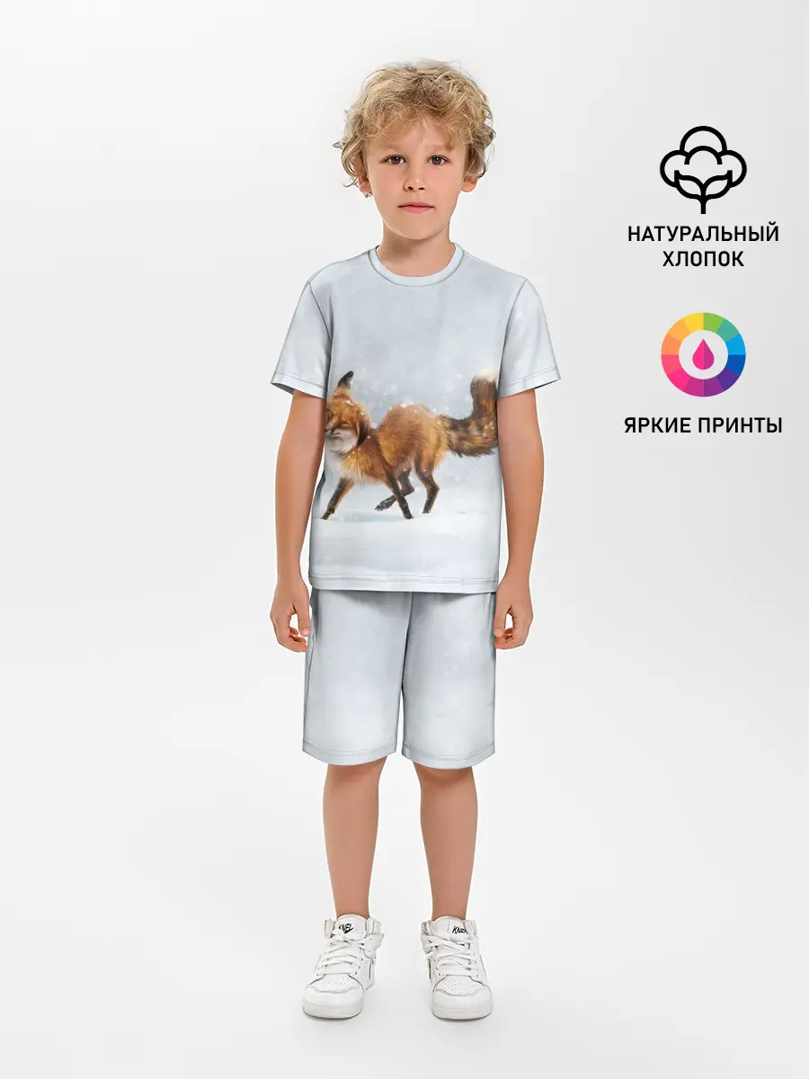 Детская пижама с шортами / Зимняя лисичка