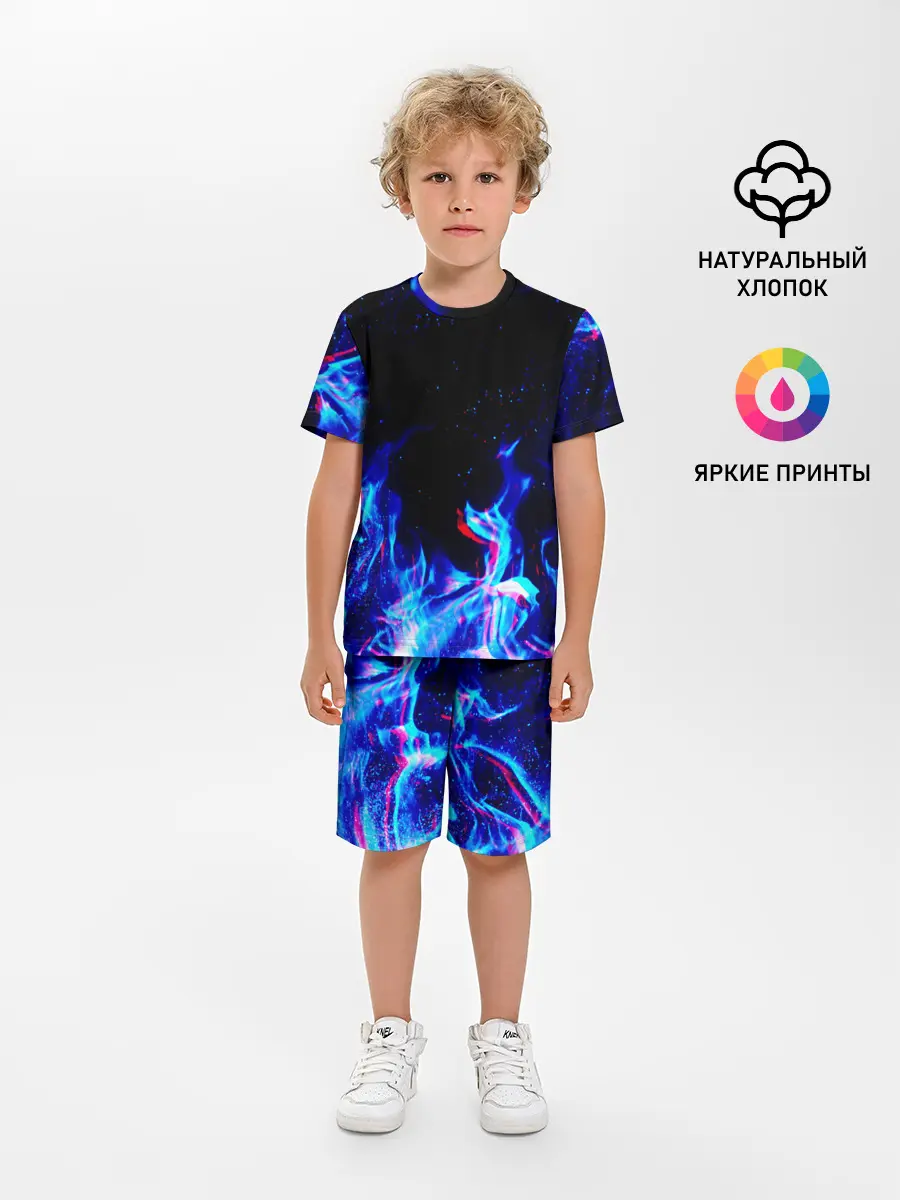 Детская пижама с шортами / СИНИЙ ОГОНЬ ГЛИТЧ | BLUE FIRE GLITCH
