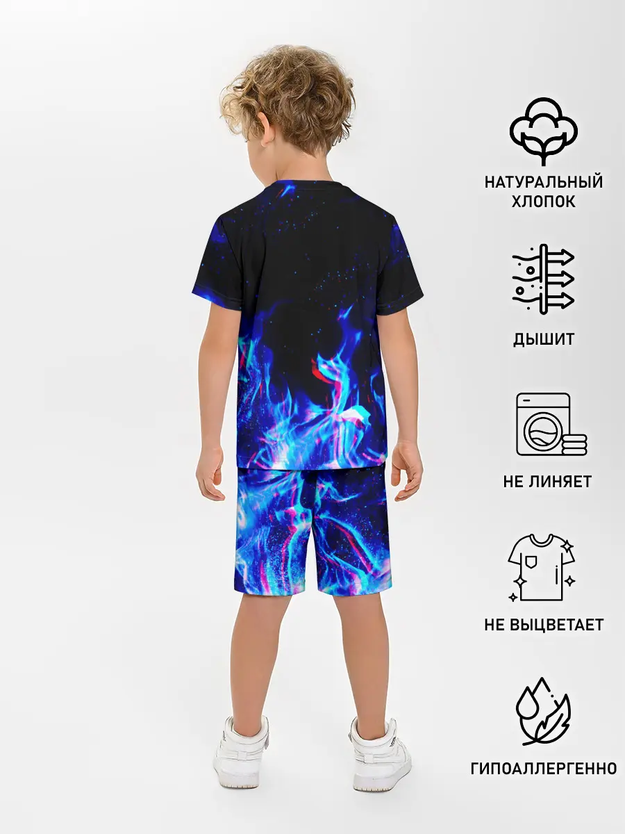 Детская пижама с шортами / СИНИЙ ОГОНЬ ГЛИТЧ | BLUE FIRE GLITCH