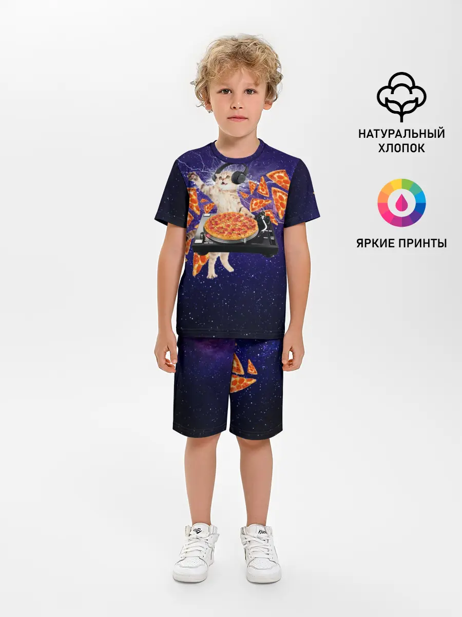 Детская пижама с шортами / Пицца - Кот