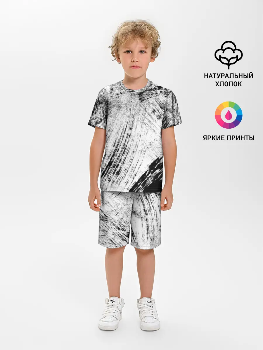 Детская пижама с шортами / Серые штрихи