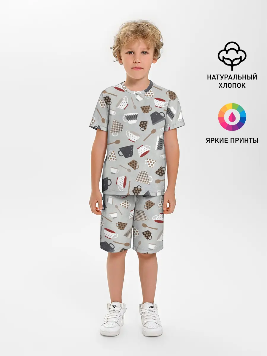 Детская пижама с шортами / Утро начинается с кружки