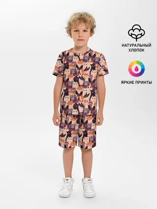 Детская пижама с шортами / Мемные Коты Паттерн