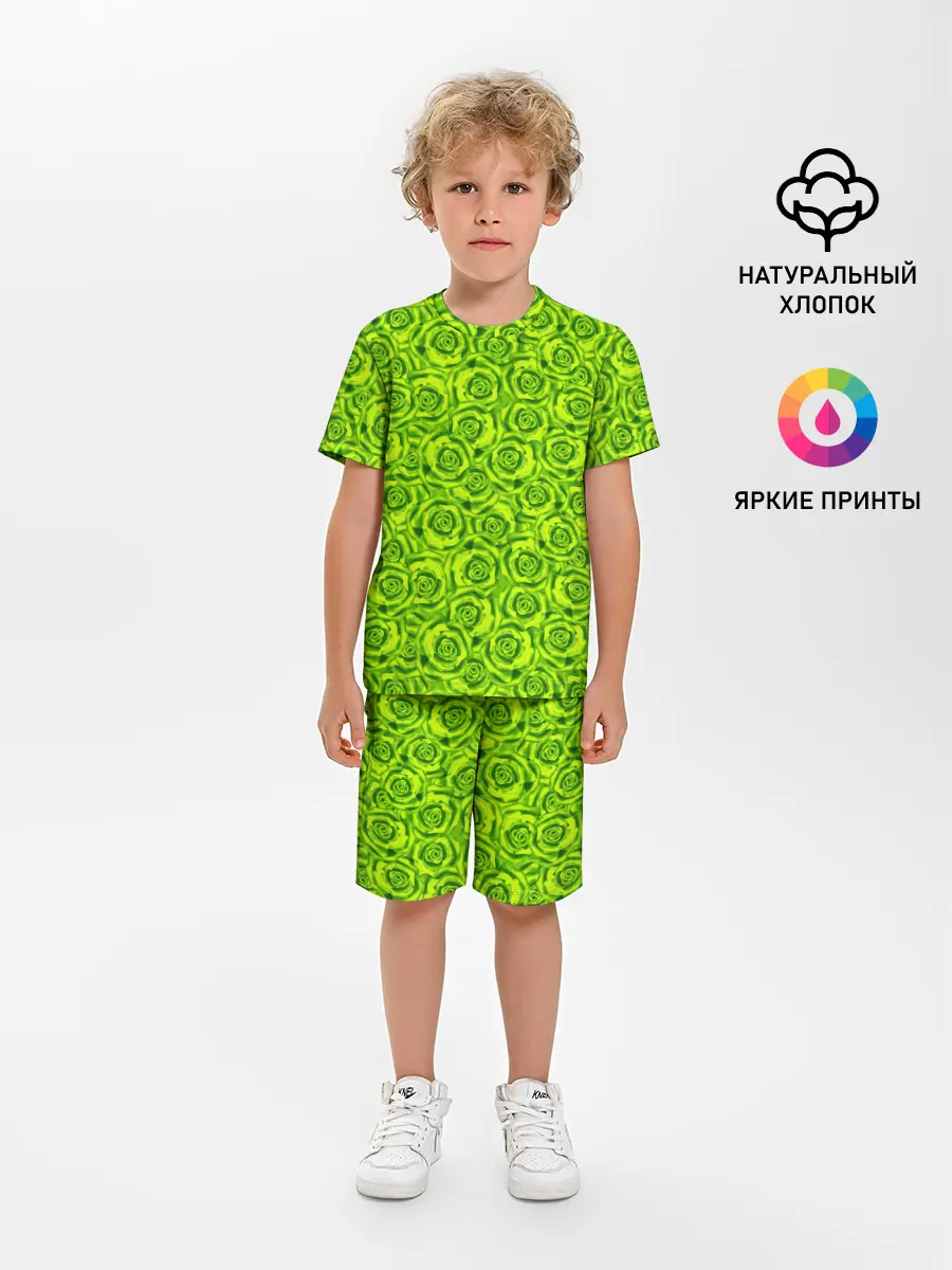 Детская пижама с шортами / Неоновый цветочный узор