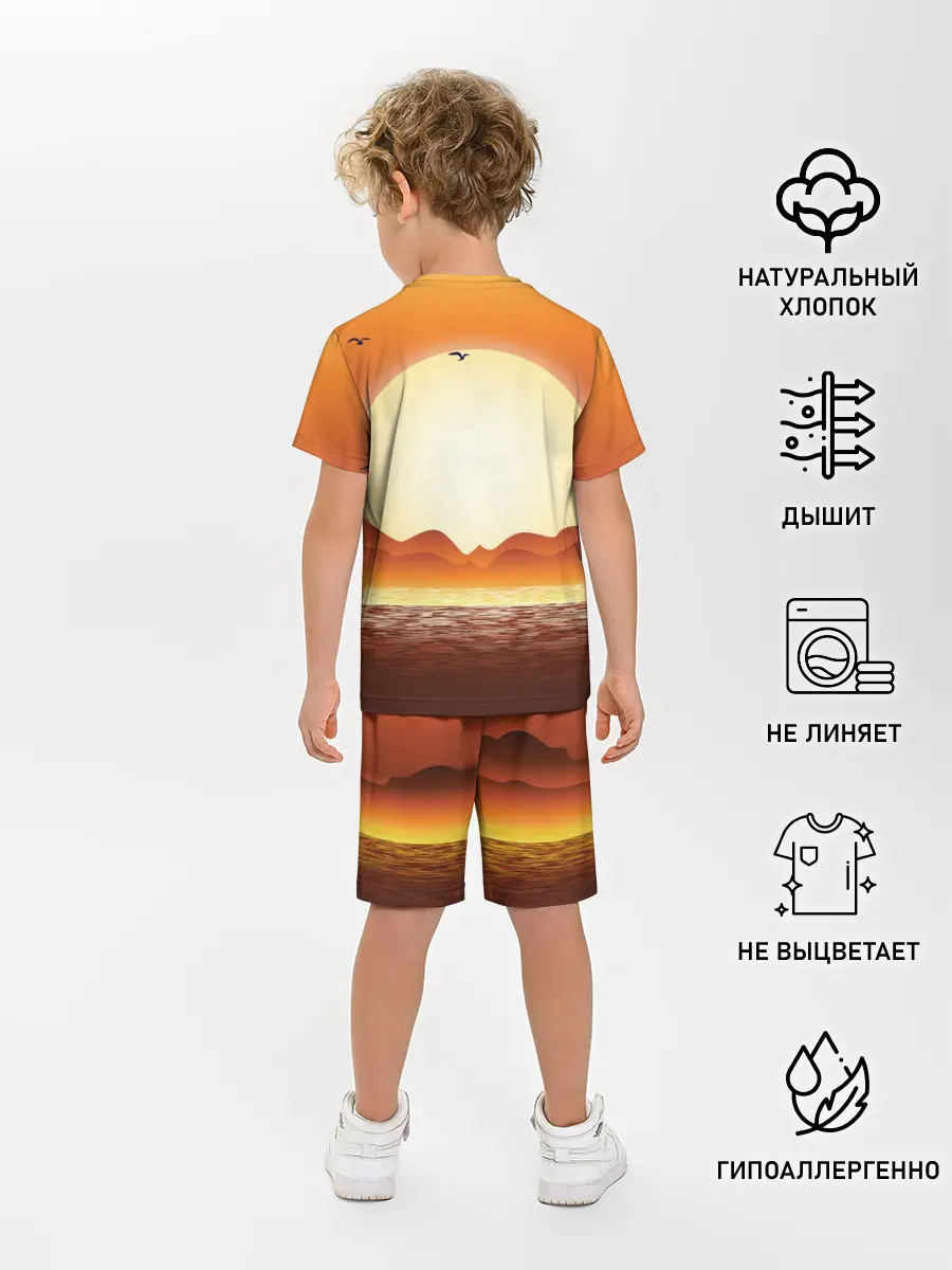 Детская пижама с шортами / Кораблик на закате