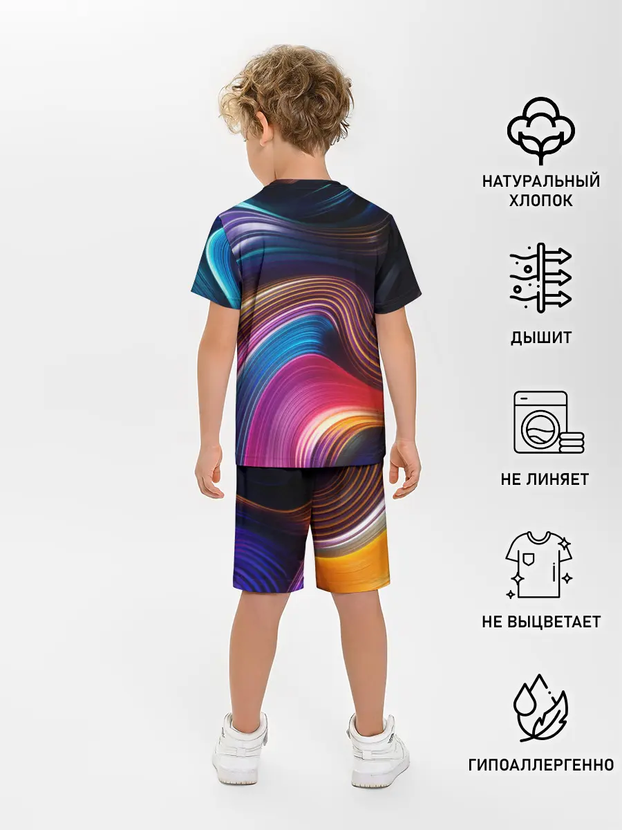 Детская пижама с шортами / Цветные неоновые волны