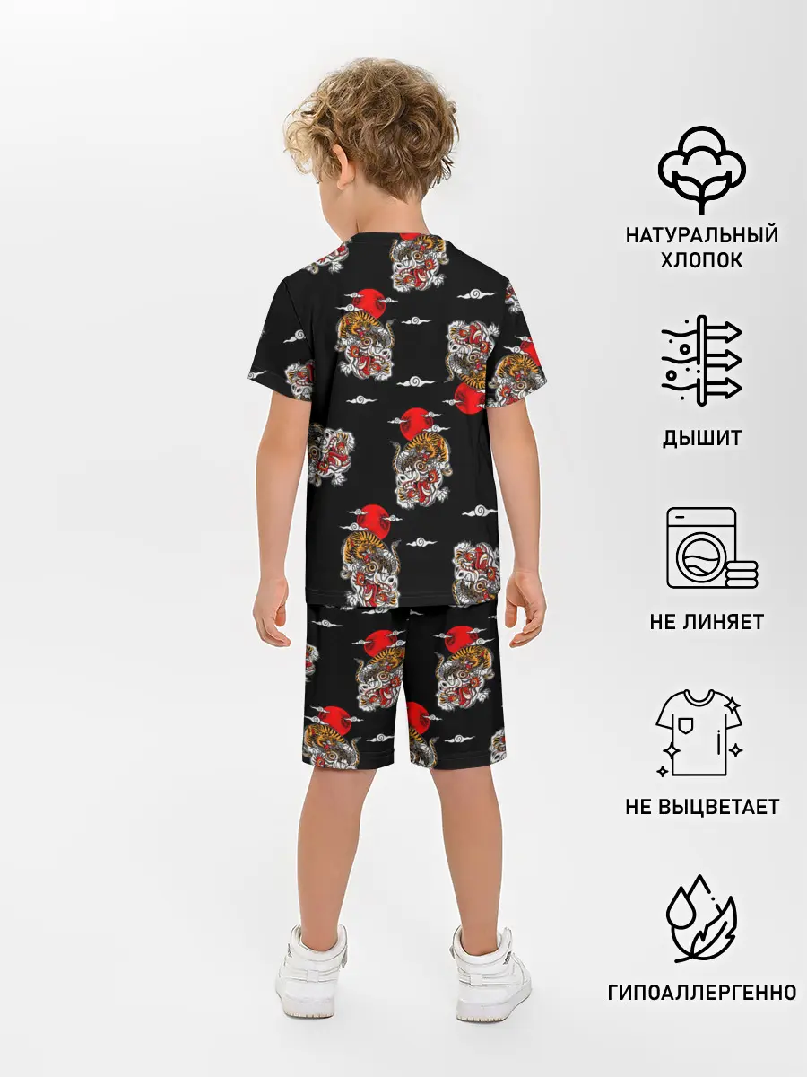 Детская пижама с шортами / Японский стиль - тигры