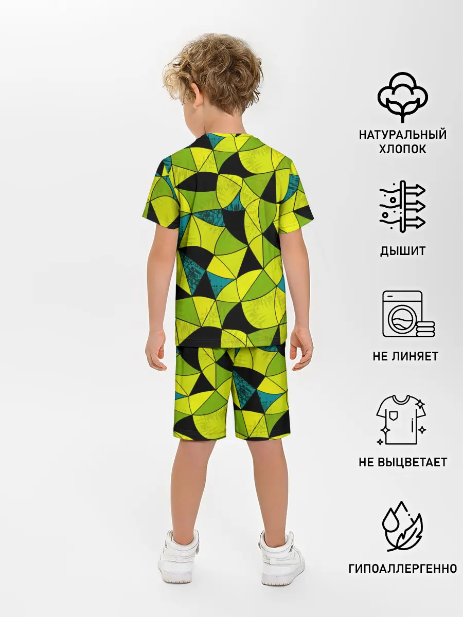 Детская пижама с шортами / Гранжевый яркий зеленый