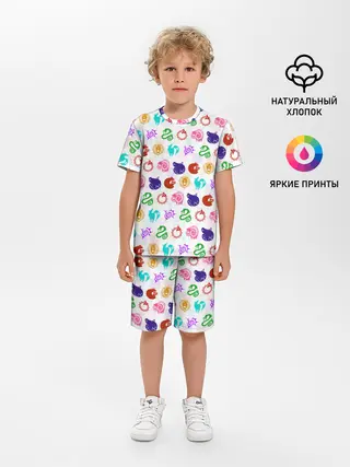 Детская пижама с шортами / 7 СМЕРТНЫХ ГРЕХОВ ЦВЕТНОЙ ПАТТЕРН СИМВОЛЫ