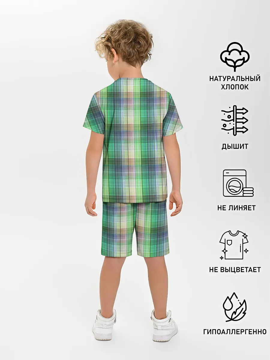 Детская пижама с шортами / Зеленый клетчатый узор
