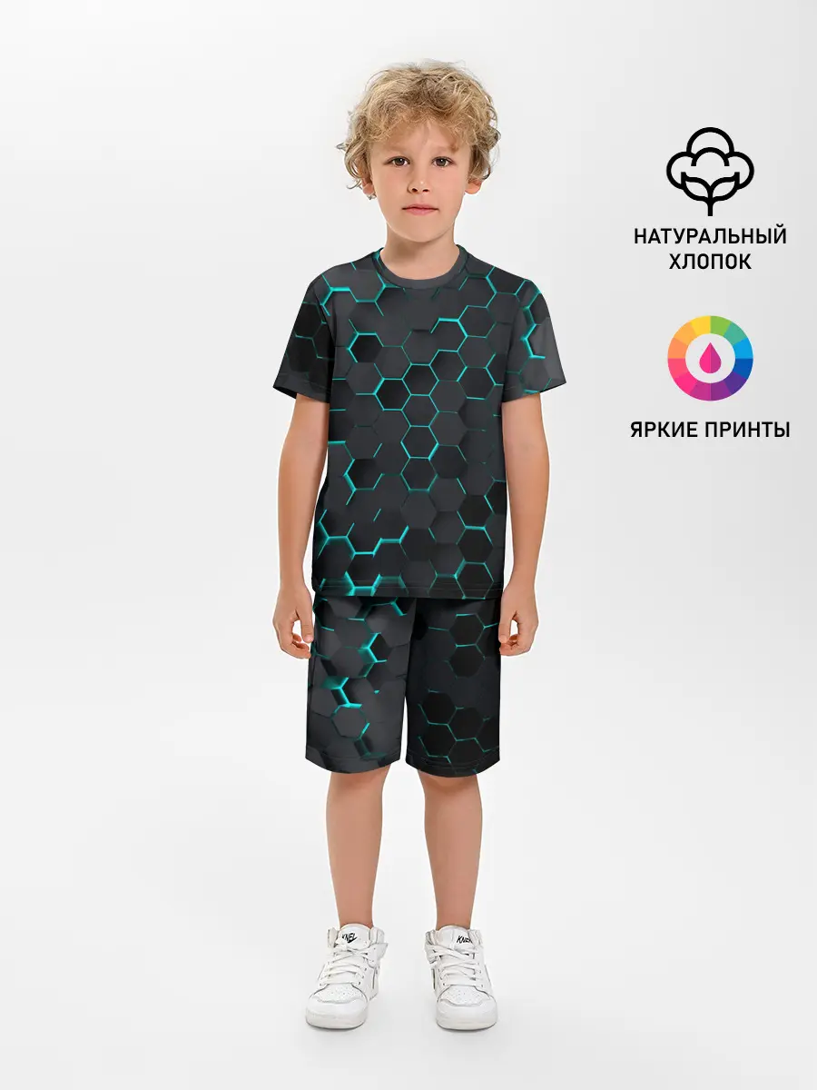 Детская пижама с шортами / 3D соты BLUE