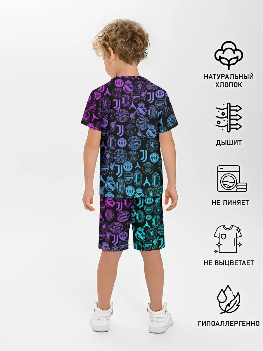 Детская пижама с шортами / ЛОГО ФУТБОЛЬНЫХ КОМАНД НЕОН