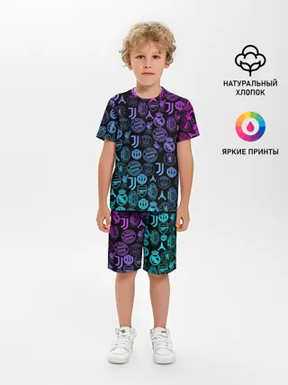 Детская пижама с шортами / ЛОГО ФУТБОЛЬНЫХ КОМАНД НЕОН