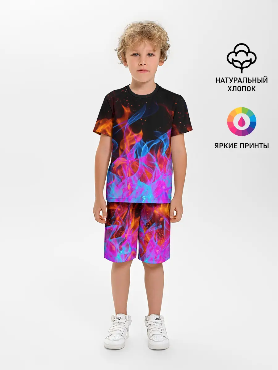 Детская пижама с шортами / ТРИ ОГНЯ / FIRE / СИНИЙ ОГОНЬ