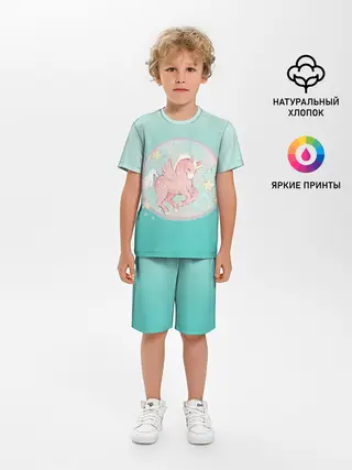 Детская пижама с шортами / розовый единорог в небесах