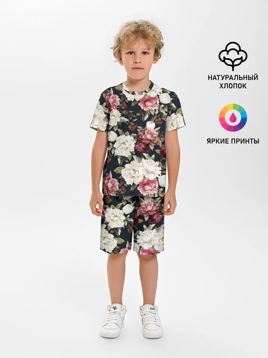Детская пижама с шортами / Акварель, розы