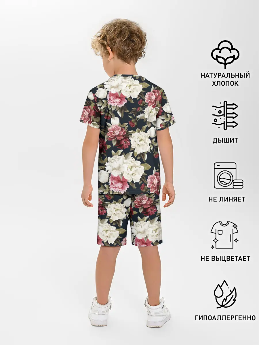 Детская пижама с шортами / Акварель, розы