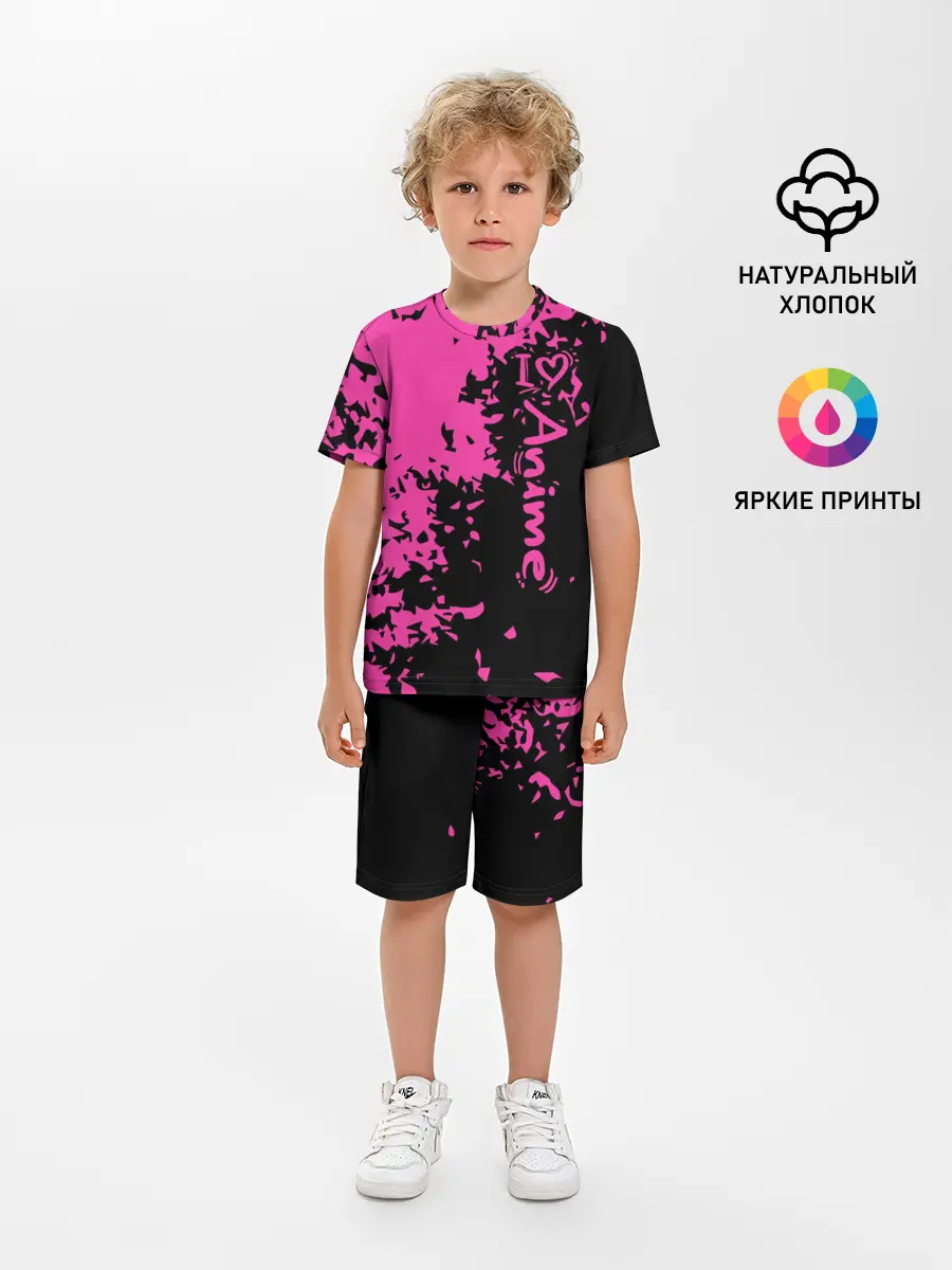Детская пижама с шортами / Love anime розовые кляксы на черном