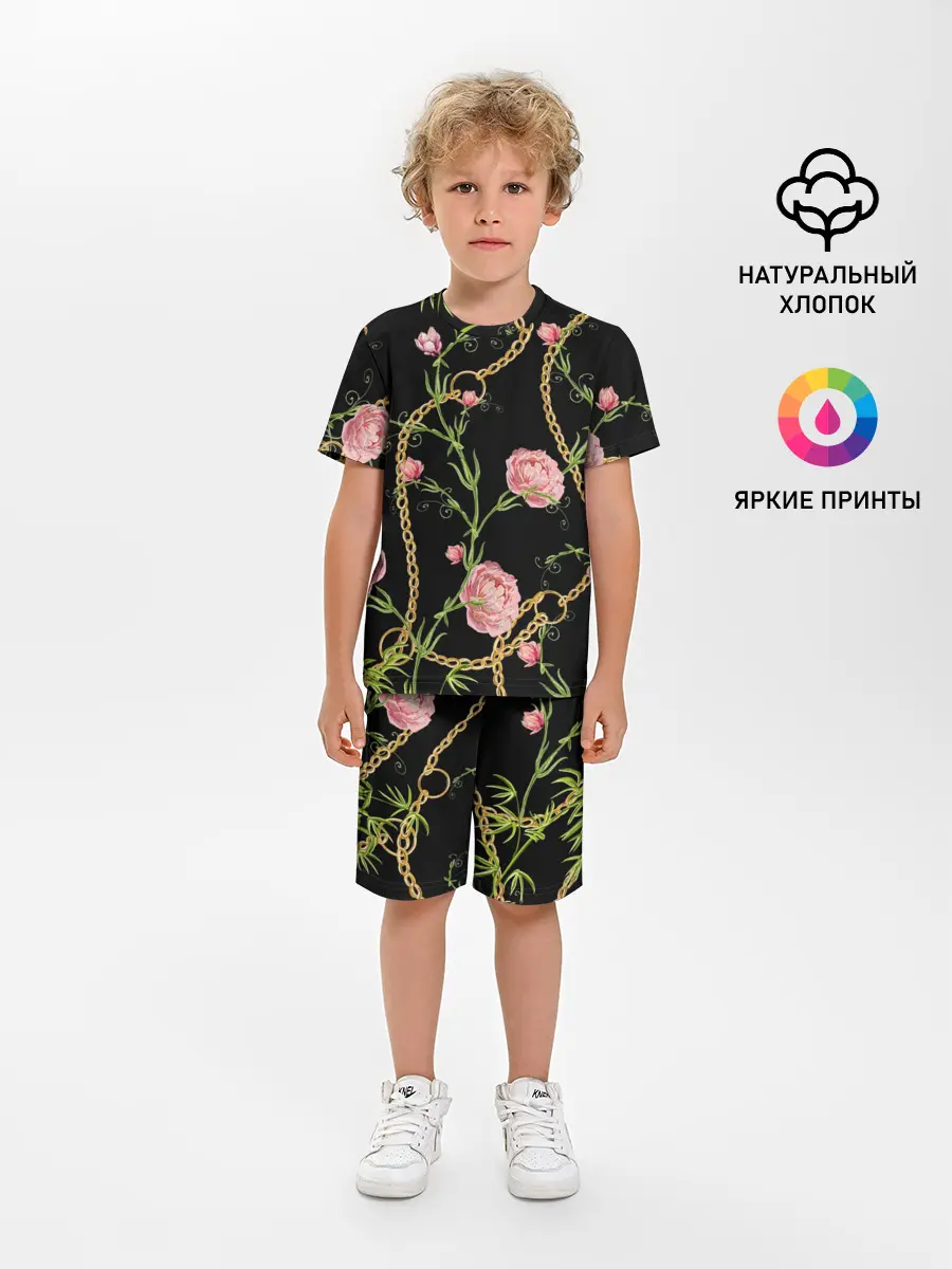 Детская пижама с шортами / Золотая цепь и розы