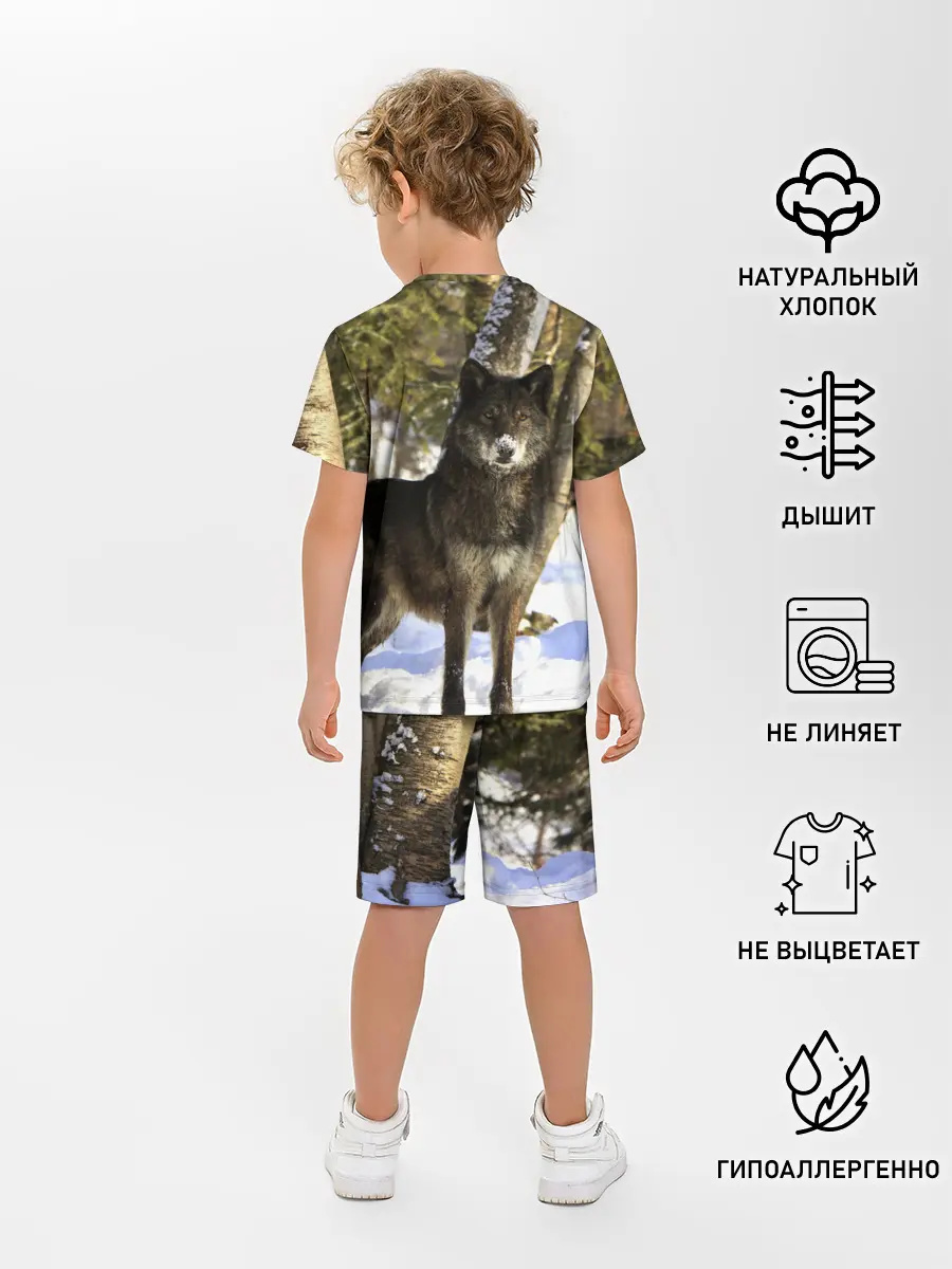 Детская пижама с шортами / Волк и снег