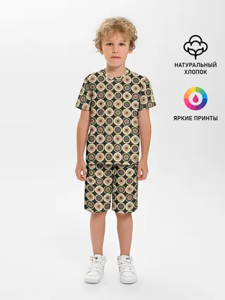 Детская пижама с шортами / Абстракция из бежевых и зеленых кругов